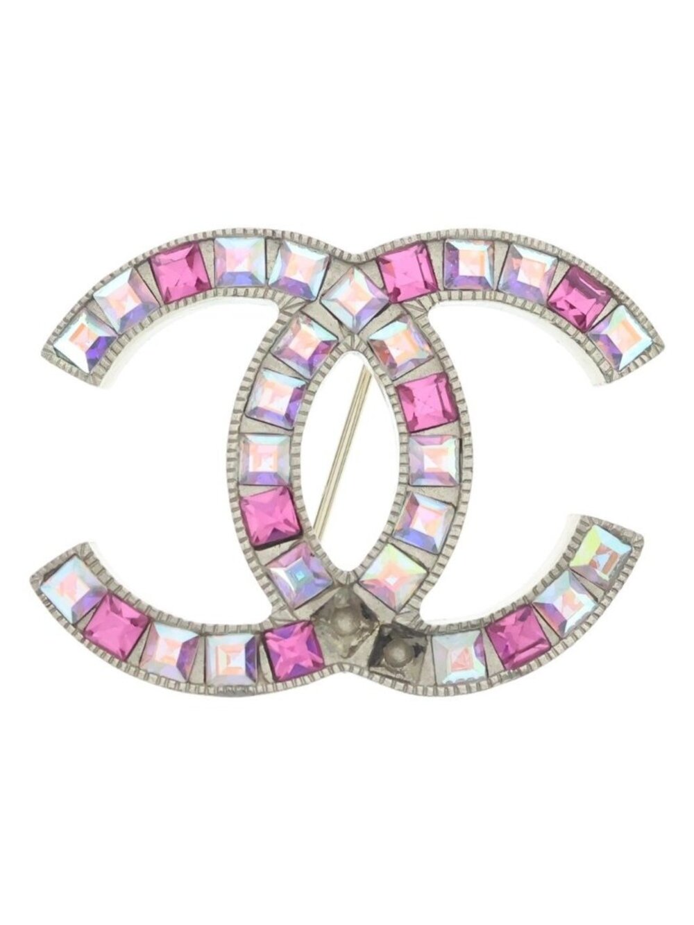 Chanel CC Logo Brooch Pin Badge Rhinestone Pink Gold 05P